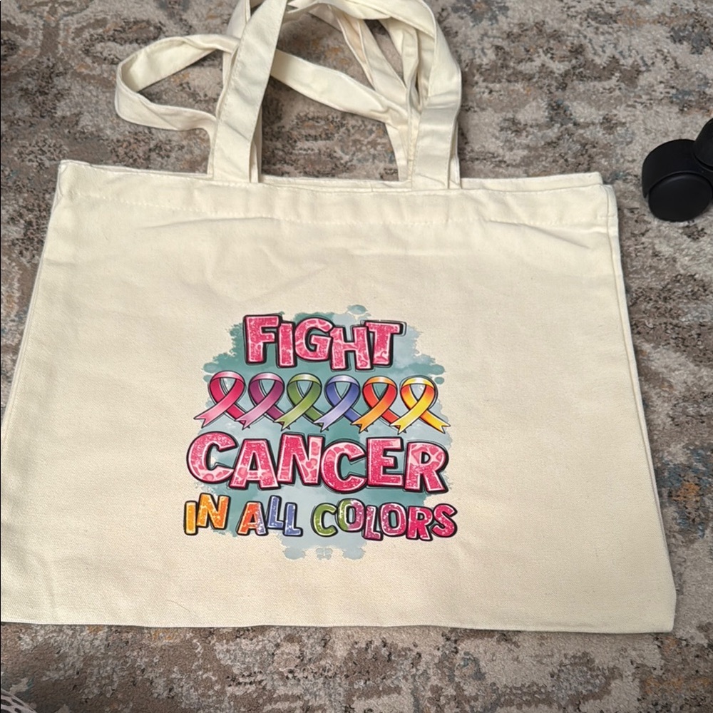 Cream Canvas Tote Bag with Vibrant Multicolor Text